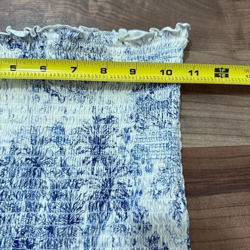 H&M White Smocked Blue Graphic Lettuce Tube Top Small - Picture 7 of 8